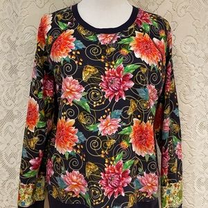 Johnny Was Uptown Navy Floral Butterfly Crew Neck Sweatshirt and leggings, S